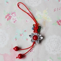 Explosive jewelry ethnic style Tibetan silver small pendant Buddhist lotus ring red China knot color stone mobile phone chain G030