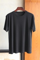 Feel rust Mens pure silk mulberry silk forced twist round neck short sleeve T-shirt Black simple undershirt base shirt