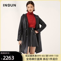 Enshang 2021 New Line drawstring waist hooded lambskin leather leather leather fur jacket fur coat women