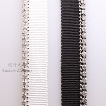 Rice beads chain diamond chain machine embroidered black webbing White Ribbon single claw drill single Side Hat belt webbing clothing accessories