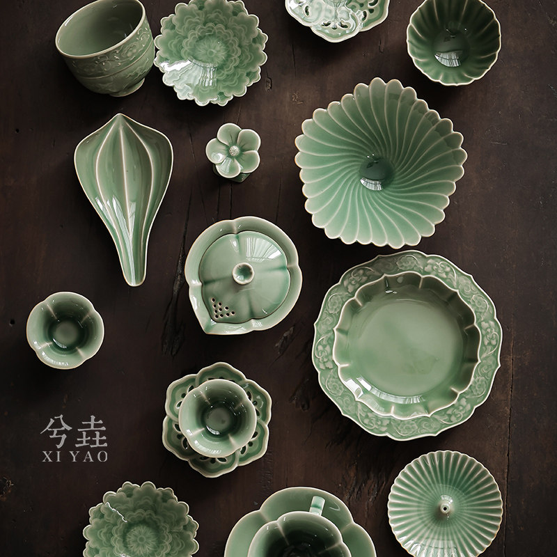 五代越窯浮彫刻花三圣佛節節高升瓢箪瓶古陶磁器古玩古品古品置物 千年