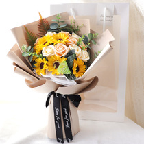Sunflower Bouquet Simulation Rose Photo Hand Bouquet Birthday Gift for Girlfriend Fake Flower Gift Box Certificate Bouquet