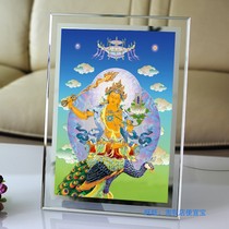 Custom Buddhist Manjushri Bodhisattva Peacock figure Buddha painting photo paper plastic Thangka Manjushri Bodhisattva picture table