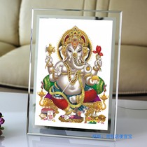 Custom elephant trunk God of wealth picture Elephant trunk day portrait Photo paper plastic Buddha statue painting Indian idol photo frame table