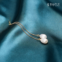 Natural Freshwater Pearl Ear Nail Female 18k Cast Gold Flow Su Goddess Fan Temperament High Light Irregular Earline Pendant