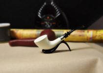 (Raw stone spot)Turkey IMP sepiolite pipe 925 double silver ring glossy curved bucket