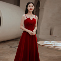 Suspender red small evening dress toast dress bride summer 2021 new normal dress banquet temperament