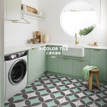 Three primary colors green geometric toilet bathroom toilet small flower tiles Nordic kitchen balcony porch tile