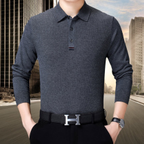 Middle-aged men long-sleeved knitwear father spring and autumn thin cashmere top with lapel lapels