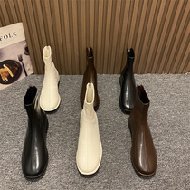 Korean version of small short boots womens shoes 2021 New Western and ankle beige soft leather Chelsea boots spring and autumn boots