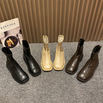 Fried Street thin Martin boots womens shoes summer thin white French small short boots square head soft leather spring and autumn shoes single boots