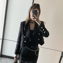Serene Shiyu family (chaebol family) fragrant grandmother suit female black small fragrant wind jacket short skirt two-piece set