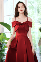 Light luxury niche high-end texture evening dress skirt female host one-shoulder banquet chorus dress Bride pregnant woman toast dress