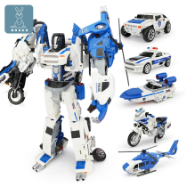 Childrens boy alloy deformation toy puzzle fit model car robot Motorcycle police car Five-in-one gift