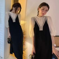 Pregnant women summer suit 2023 fashionable splicing dress summer dress new high - sense fairy dress two sets