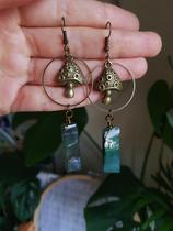 British Bronze hand made Gothic retro Bronze mushroom moss agate Crystal witch earrings