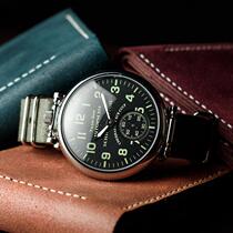 Overseas Men◇Antique 1980s army green leather mechanical watch Military watch Mens Soviet retro watch