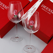 Pink rose DEESSE rose red wine glass double gift box three-dimensional rose household goblet art wine glass
