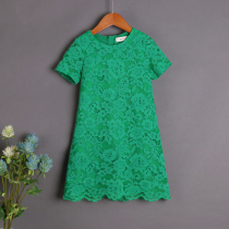 European and American children dress pro-children in summer mother women dress dress dress pure color new lace A character dress short sleeve girl skirt 1