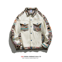 American fashion brand cargo jacket mens spring ethnic style stitching street baseball uniform male couple loose casual coat