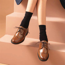 Inglén Wind Burlock Women Shoes Genuine Leather Lace Black Small Leather Shoes Women Spring Summer Flat Retro Single Shoes Oxford Shoes Woman