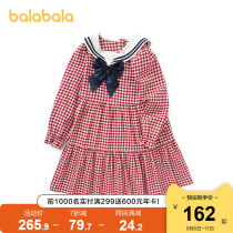 Balabala girl dress childrens skirt spring and autumn childrens clothing 2021 new female boy navy collar Plaid