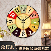 Metal Nordic wall clock Retro living room ultra-quiet light luxury wall hanging household clock Fashion atmospheric Quartz clock