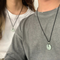Natural Jade safe buckle pendant pair Jade men couple gift sweater necklace female black rope adjustable