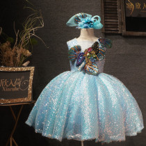 Xinyou Lotus sky blue short sequin dress host performance catwalk opening ceremony birthday girl princess skirt