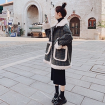 Lecea Alice lamb coat women 2021 Winter new design sense niche padded plaid padded dress women
