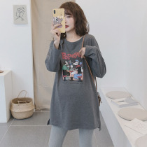 Pregnant women autumn top long loose size cartoon printing cotton pregnant women base shirt long sleeve T-shirt