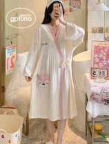 Day Department GP Sleepwear Women Kimono Kimono Spring Autumn Season Korean version Pure cotton Home Sleeping Clothes Woman Long Sleeve Bathrobe Loose Sleeping Skirt summer