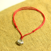 (Ping An lock)Original handmade Tibetan silver long life lock rich in and out of Ping An red rope anklet rope student anklet female