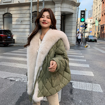 RCLIU 2021 new explosive fox fur hair collar fur down jacket female Navy leader overcome coat