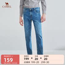 Camel Mens Straight Drum Jeans 2021 Autumn Winter New Korean Version Elastic Washed Long Pants Trendy Blue Pants