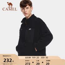  Camel outdoor fleece jacket male 2021 autumn warm thick lambskin jacket loose black tooling jacket male
