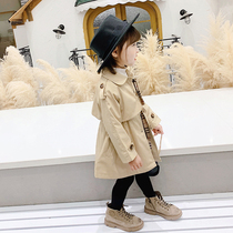 Girls  windbreaker jacket spring and autumn Korean version 2021 new mid-length foreign style girls children British style female baby autumn clothes