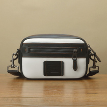 Hong Kong it duty-free cowhide camera bag small square bag Tide brand stickers color wide shoulder strap mens leather shoulder bag