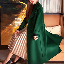 Double-sided cashmere coat womens length 2021 new high-end water ripples temperament rear split woolen coat winter