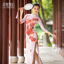 Chinese classical dance clothing National dance elastic mesh dance printing practice special split-fork performance cheongsam