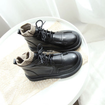 Thick-bottom Martin boots female British 2021 autumn and winter New College wind belt socks Big Head short boots high-end literary womens shoes
