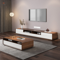 Nordic TV cabinet coffee table combination modern simple large and small apartment TV cabinet walnut color living room floor cabinet