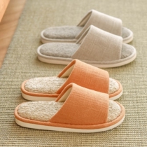 Japanese GP household slippers autumn cotton linen home fabric men and women indoor linen couples non-slip four seasons Universal