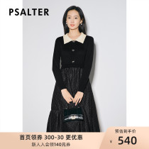 Psalms Pretty Womens 2022 Spring and Autumn New Black Fashion Simple Lapel knit patch dress