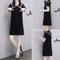 Black large size dress womens summer new fat mm loose thin casual doll collar t-shirt straight small black skirt