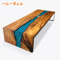 Epoxy Resin River Table Walnuts Wood Log Solid Wood Large Plate Table Tea Table White Poplar Tea Desk Brief desk