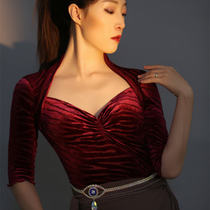 cherrydancer Ji Xiaopai Original Belly Dance Retro Burnt Top Sexy Deep V Dance 2020 Autumn Winter