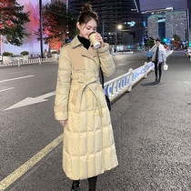 Black down jacket womens 2021 new design sense winter fashion foreign style medium length thick white duck down jacket