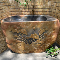 Original stone carved vintage end inkstone one art wash basin outdoor courtyard floor standing column whole stone sink stone basin