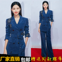 Star same high-end corduroy suit suit female spring and autumn Korean temperament velvet suit flared pants two-piece set